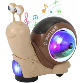 Light-Up Snail Baby Toy,Infant Luminous Crawling/Moving Toy with Music, Automatic Obstacle Avoidance,Ideal for New Born Baby & 3-6 6-12 12-18 Months Toddlers Tummy Time & Birthday Gifts (Brown)