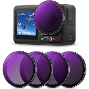 K&F Concept Push-in Fit ND Filter Kit Compatible with DJI Osmo Action 5 Pro, ND8 ND16 ND32 ND64 4 Pack Light Reduction Exposure Control Optical Glass Filters for Osmo Action 3/Action 4, Multi-Coated