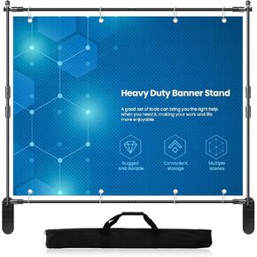 Jiang&Rong 10 x 8ft (W X H) Photo Backdrop Banner Stand, Booth Background Stand Kit, Adjustable Step and Repeat Frame Stand, Telescopic Tube Trade Show Display Stand for Professional Photography