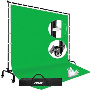 Emart 7x10ft Green Screen Backdrop Kit with Movable Stand, Photography Greenscreen Background Adjustable Frame with Wheels for Banner, Photo Shoot, Parties, Birthday, Live Streaming