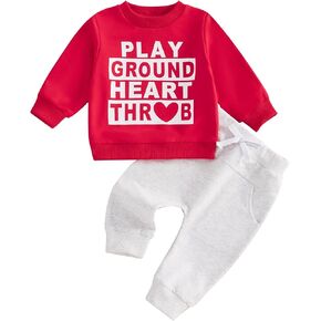 Baby Boy Valentine's Day Outfit Letter Print Crewneck Sweatshirt Elastic Pants 2Pcs Set Jogger Clothes for Toddler