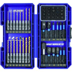 Handree 48pcs Impact Screwdriver Bit Set, HSS Titanium Coated Hex Drill Bit Set, Impact Drill Bit Set for Heavy Duty Precision Driving, Drilling Ideal for DIY Projects and Professional Use