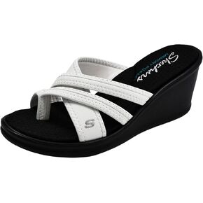 Skechers Women's Rumblers Wedge Sandal, White, 8.5 M US