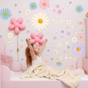 Daisy Flower Wall Decals，Boho Flower Wall Stickers，Watercolor Flower Wall Art，Girls Bedroom Removable Wall Decals，Nursery Kids Room Decor Vinyl Murals DIY Cute Decorations (Wildflower Wall Stickers)