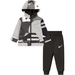 Nike Baby Boy All Day Play All Over Print Hooded Jacket & Jogger Pants 2 Piece Set (B(66J903-023)/W, 12 Months)