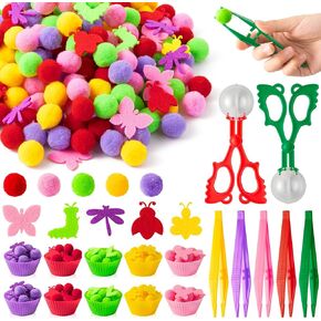 Spring Insects Sensory Bin Fillers - 268Pcs Insects Fine Motor Toys Color Counting Sorting Set for Kids, Felt Dragonfly Butterfly Bugs Pom Poms Cup Clip for Preschool Education Activities