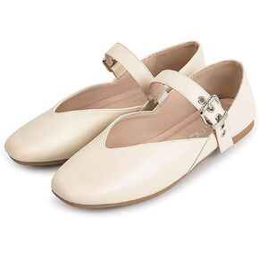 Mary Jane Shoes Women, Square Toe Ballet Flats Shoes, Comfortable Strap Ballet Flats, Flats for Women Dressy with Adjustable Buckle
