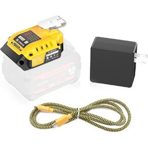 Multi-Functional USB Charger Adapter Kit for Dewalt 20V Battery, Portable Dual USB Ports Converter & 65w Fast Wall Charger & USB C Cable, Ideal Outdoor Power Source for Electronic Devices(No Battery)