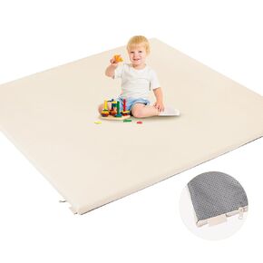 Padded Baby Play Mat, Super Soft Vegan Leather Baby Floor Play Mat, 48x48 Non-Slip Thick Foam Cushioned Play Mat for Babies 6-12 Months, Fits Nicely Into 50x50 Playpen Mat, Grayish Green