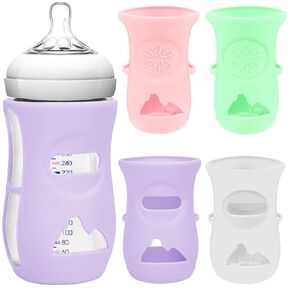Silicone Sleeves for Avent Natural Baby Bottles, Protective Glass Baby Bottles, Anti Breakage Baby Bottle Cover, Compatible with Philips Avent Glass Baby Bottle, Food-Grade Silicone, 4 Pack