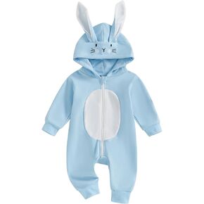 Infant Baby Boy Girl Easter Outfit Clothes Bunny Ear Hooded Long Sleeve Romper Jumpsuit