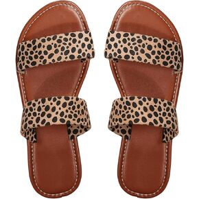 Verdusa Women's PU Leather Rhinestone Slippers Two Strap Open Toe Slip on Flat Sandals