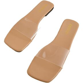 GORGLITTER Women's Clear Sandals Transparent Flat Dressy Slip On Slides Flip Flops