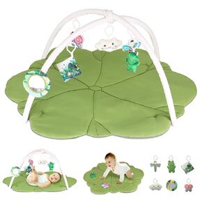 Baby Play Mat & Play Gym, Large Floor Mat with 6 Detachable Toys to Enhance Motor Skills and Sensory Ability, Essential Baby Activity Gym for 0-12-Month-Old Newborns and Toddlers.
