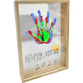 Aulin Family Handprint Kit, DIY Craft Keepsake White Wooden Frame, Clear Family Handprint Endless Gifts Set, 6 Non-Toxic Paints Colors Included (A Family of 5, Bamboo)