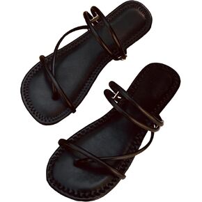 Oyoangle Thong Thong Flat Sandals Leather Cross Strappy Open Open Slide Slide
