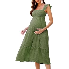 Kojooin Womens فستان الأمومة الصيف بلا أكمام مربعة مربع رقبة كشكش عارض in Kuwait