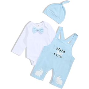 Baby Girl Boy Easter Clothes Cute Gentle Romper Top Overall Pant Newborn Infant 2Pcs Outfit Set