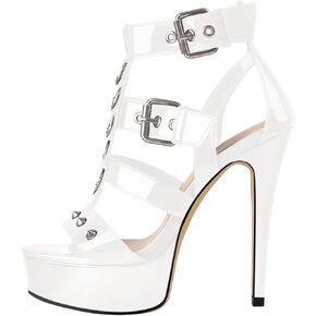 VERISSON Women's Open Toe Rivets Stud Stiletto Heels T-strappy Platform High Heels Sandals for Prom Dressing Party