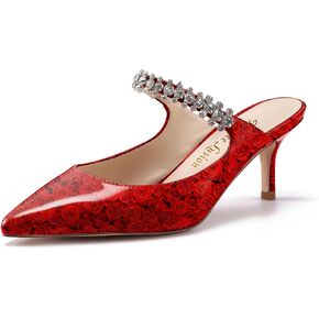 Womens Low Kitten Comfortable Heels Floral Printed Closed Toe Sexy Mules
