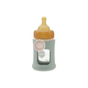 HEVEA Plastic-Free Wide Neck Glass Baby Bottle with Powder Pink Sleeve - Slow Flow Anti Colic Baby Bottles Newborn 0+ Months - BPA-Free, Single-Pack (5 Oz)
