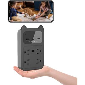 Security Indoor Camera ，Outlet Camera,2K HD WiFi Camera Charger，Nanny cam for Home/Office/Pet/Nanny ，Camaras espias ocultas with Motion Detection,NO Sound (White 1)