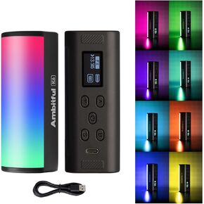 Ambitful Magnetic Handheld Light Wand, 360°Full RGB Mini LED Video Light, 2000mAh Rechargeable Light Stick, 2500-9000K Dimmable Tube Light W/LCD for Studio Photography TikTok YouTube