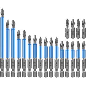 BAYTORY 20-Piece Phillips Magnetic Screwdriver Bits, 1/4 inch Hex Shank S2 Alloy Steel Anti-Slip Cross Long Drill Bit Set Screw Head 25-150mm, PH2