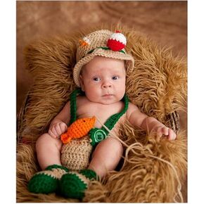 Newborn Baby Photography Props Outfits Cute Crochet Kintted Fisherman Set Infant Baby Boy Girl Photoshoot Props Costume ﻿