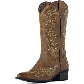 SheSole Women's Studded Cowgirl Cowboy Boots Snip Toe Mid Calf Fashion Western Boots