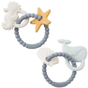 Silicone Teether Toys for Babies - 2ooya 2Pcs Summer Ocean Beach Themed Teething Ring Infant Soft Teethers, Toddler Teething Chew Toys for Newborn Boy and Girl Baby Shower Birthday Gifts