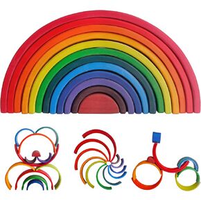 SHIERDU Wooden Rainbow Stacking Toy, 12-Piece Wooden Building Block Set, Wooden Building Block Nesting Puzzle, Early Childhood Matching Education and Learning Montessori Toys 3 4 5 6 Years Old