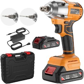 Cordless Impact Wrench 1/2 inch, Torque 258ft-lbs(350N.m), 3500 RPM, 21V Electric Brushless Power Impact Gun for Lug Nuts with 4.0Ah Battery, 1/4 inch Impact Driver, Charger & Kit Case