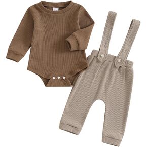 Ledy Champswiin Newborn Boy Clothes Baby Overalls Outfit Solid Long Sleeve Romper with Suspender Pant Infant Boy Fall Set