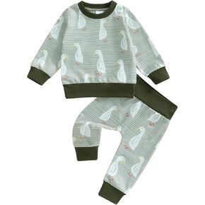 Toddler Baby Boy Fall Winter Clothes Duck Hunting Outfit Mallard Duck Sweatshirt And Pants 2 Piece Sweatsuit Set