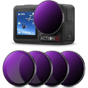 K&F Concept 4 Pack Push-in Fit ND/PL Filter Kit Compatible with DJI Osmo Action 3/4/5 Pro, ND8/PL ND16/PL ND32/PL ND64/PL Neutral Density Polarizing Reduce Glare and Light Control Filters