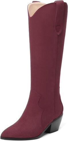 Ambelight chunky Heel Knee High Boots for Woment Western Cowboy Cowgirl Boots Tall Proud On Toe Fashion Boots Classic Long Boots in Kuwait