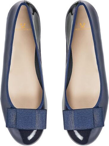 MOOMMO Women Low Chunky Heel Pumps Shoes Bows Round Closed Toe Slip On Block Heels Dress Sandals Cap Toe Bow Flats Shoes Two-Toned Ladies Girls Wedding Office School Elegant Comfort Spring 4-11 M US in Saudi Arabia