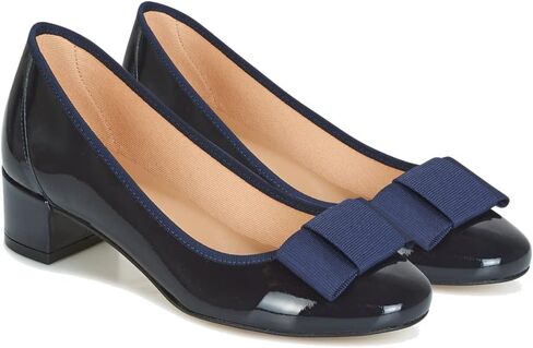 MOOMMO Women Low Chunky Heel Pumps Shoes Bows Round Closed Toe Slip On Block Heels Dress Sandals Cap Toe Bow Flats Shoes Two-Toned Ladies Girls Wedding Office School Elegant Comfort Spring 4-11 M US in Saudi Arabia