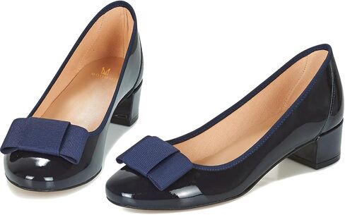 MOOMMO Women Low Chunky Heel Pumps Shoes Bows Round Closed Toe Slip On Block Heels Dress Sandals Cap Toe Bow Flats Shoes Two-Toned Ladies Girls Wedding Office School Elegant Comfort Spring 4-11 M US in Saudi Arabia