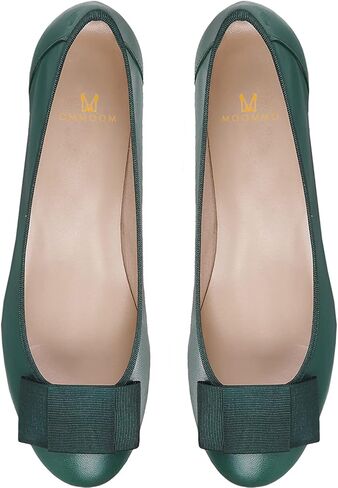 MOOMMO Women Low Chunky Heel Pumps Shoes Bows Round Closed Toe Slip On Block Heels Dress Sandals Cap Toe Bow Flats Shoes Two-Toned Ladies Girls Wedding Office School Elegant Comfort Spring 4-11 M US in Saudi Arabia