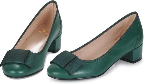 MOOMMO Women Low Chunky Heel Pumps Shoes Bows Round Closed Toe Slip On Block Heels Dress Sandals Cap Toe Bow Flats Shoes Two-Toned Ladies Girls Wedding Office School Elegant Comfort Spring 4-11 M US in Saudi Arabia