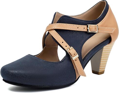 Elerhythm Women's Mary Jane 1920s Pump Heels Two Straps Classic and Retro 1950s Vintage Round Closed Toe 1940s Shoes in Kuwait