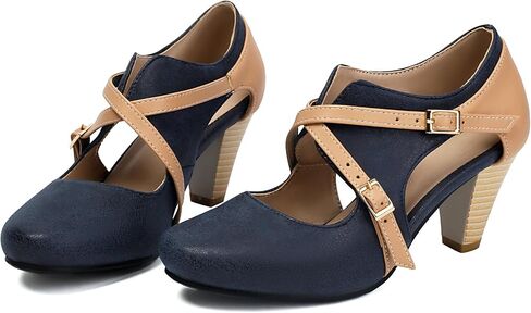 Elerhythm Women's Mary Jane 1920s Pump Heels Two Straps Classic and Retro 1950s Vintage Round Closed Toe 1940s Shoes in Kuwait