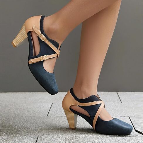 Elerhythm Women's Mary Jane 1920s Pump Heels Two Straps Classic and Retro 1950s Vintage Round Closed Toe 1940s Shoes in Kuwait
