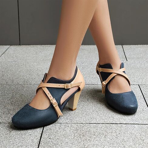 Elerhythm Women's Mary Jane 1920s Pump Heels Two Straps Classic and Retro 1950s Vintage Round Closed Toe 1940s Shoes in Kuwait