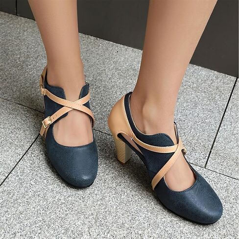 Elerhythm Women's Mary Jane 1920s Pump Heels Two Straps Classic and Retro 1950s Vintage Round Closed Toe 1940s Shoes in Kuwait