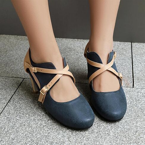 Elerhythm Women's Mary Jane 1920s Pump Heels Two Straps Classic and Retro 1950s Vintage Round Closed Toe 1940s Shoes in Kuwait