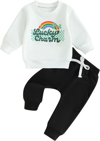 طفل رضيع سانت باتريك ملابس ماما محظوظ الأكمام طويلة الأكمام من النوع الثقيل والسروال مجموعة لفة الأطفال in Kuwait