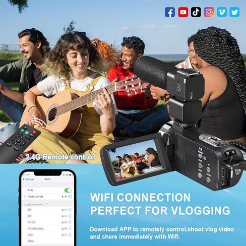 8K 64MP Camcorder Video Camera IR Night Vision 18X Digital Zoom YouTube Vlogging Camcorder Webcam WiFi 3.0"Touch Screen Camcorders with Microphone, 32G SD Card, and 2 Batteries in Kuwait